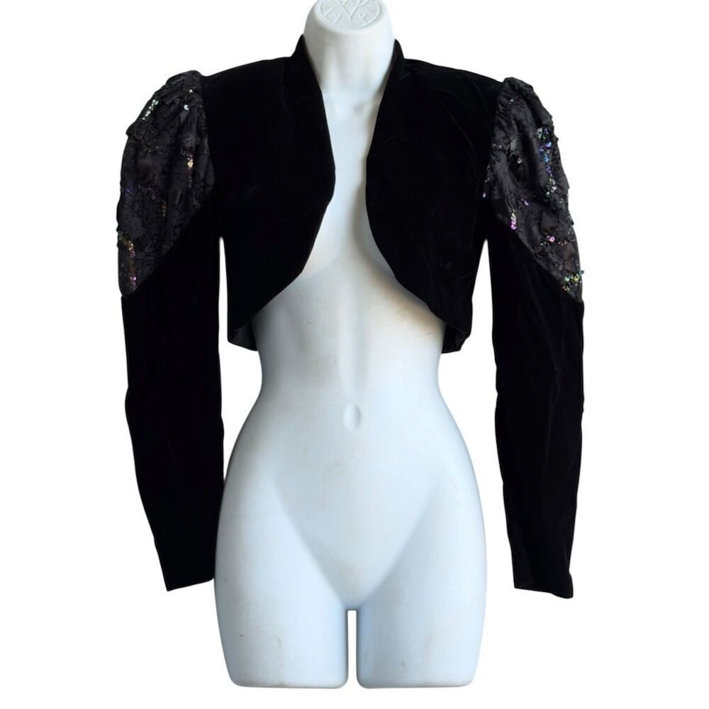 Vintage Zum Zum Velvet Bolero Jacket XS Black Embroidered Formal
